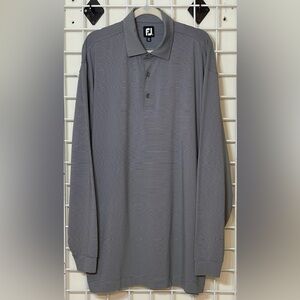 FootJoy Men's Gray and Black Striped Long Sleeve Polo Shirt XXL